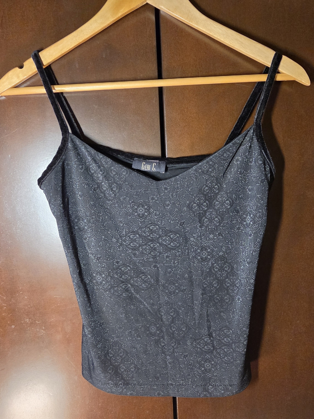 Geri C Black Floral-Texture Spaghetti Strap Tank Top Women Size Medium Juniors'